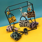 Leopard Bag Key Chain Creative Student Cute Plush Cartoon Pendant Car Key Chain Fur Ball Ornaments Accessories