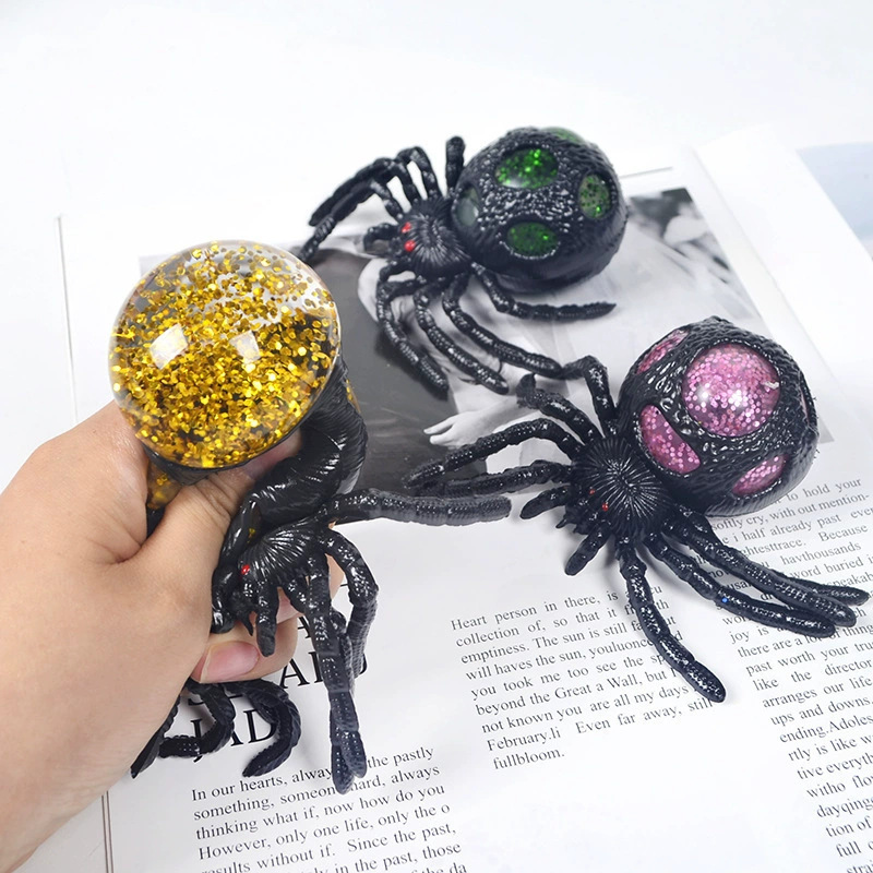 Halloween Adult Prank Toy Healthy Black Glitter Spider Stress Ball  Decompression