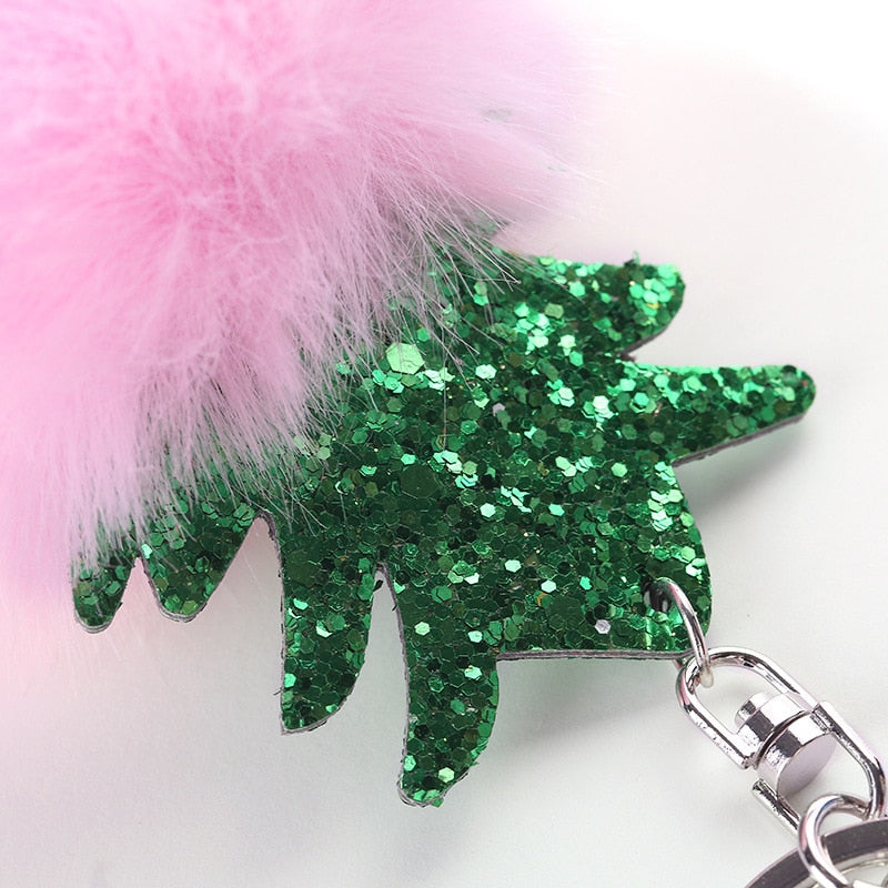 Fluffy Faux Fur Ball Pompom Keychain Women Bag Charms Christmas Tree Pineapple Key Ring Trinket Car Keyring Chains 2C0322