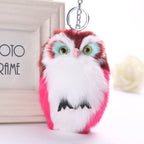15CM Cute Fluffy Owl Keychain & Pendant Women Key Ring Holder Faux Bunny Rabbit Fur Pompoms Key Chains For Handbag 2C0268
