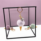 Ice Cream Key Chain Cute Bag Cartoon Plush Pendant Cone Car Key Chain Ring Hair Ball Creative Gift