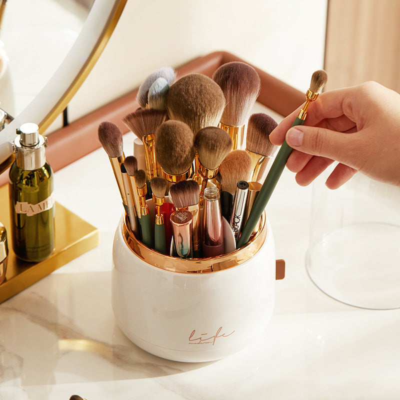 Luxury Wind Makeup Brush Storage Bucket Dust-Proof Lipstick Eyebrow Pencil Cosmetics Storage Box Rotating Brush Barrel
