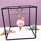 Ice Cream Key Chain Cute Bag Cartoon Plush Pendant Cone Car Key Chain Ring Hair Ball Creative Gift