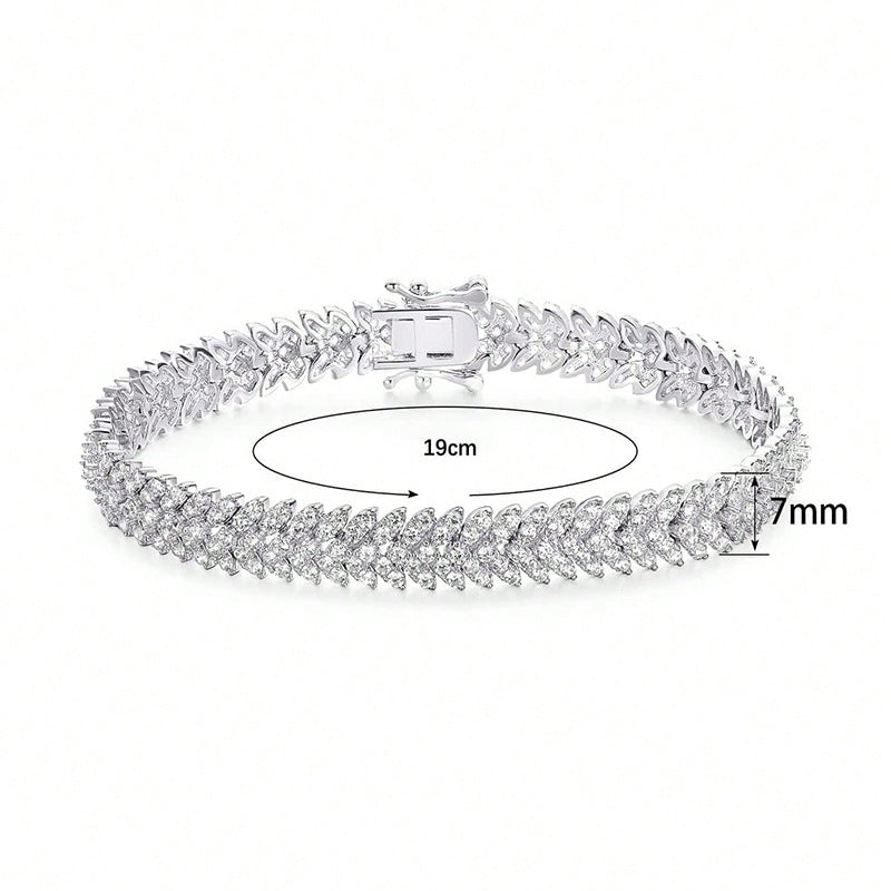 Fashion Chain Bracelet with Fishbone Zircon, Gold and Silver, Elegant Full Diamond Tennis Bracelet for Women, Mother's Day Gift