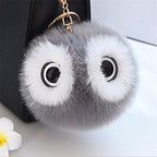 13CM Big Eyes Fluffy Rabbit Fur Ball Key Chain Cute Cartoon Panda Pompom Keychain Women Car Bag Keycover Owl Key Rings