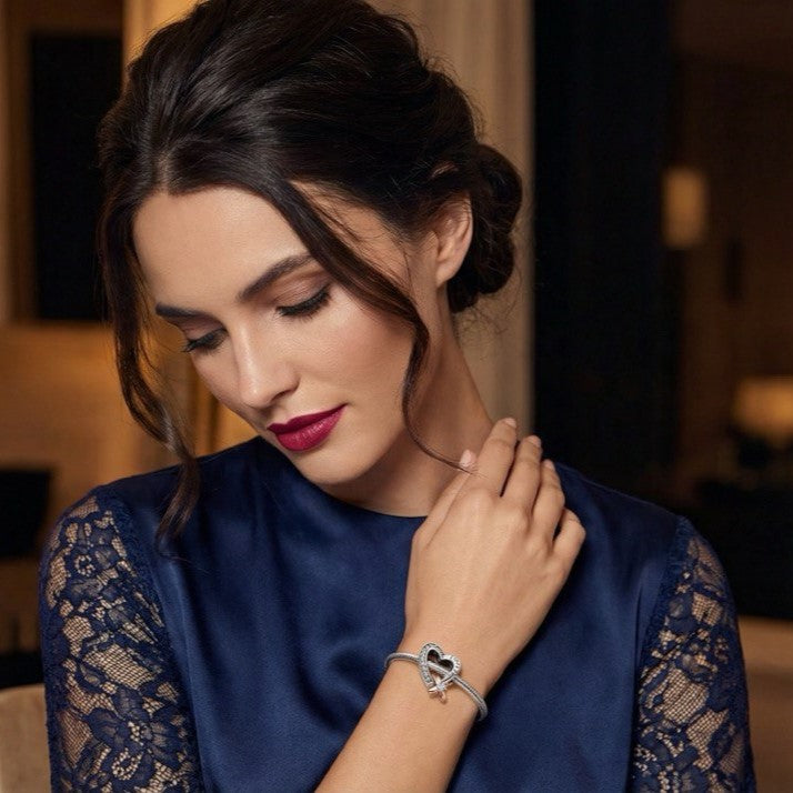 S925 Hollow Heart Bead Charm with CZ Sparkle Ring NYSHK