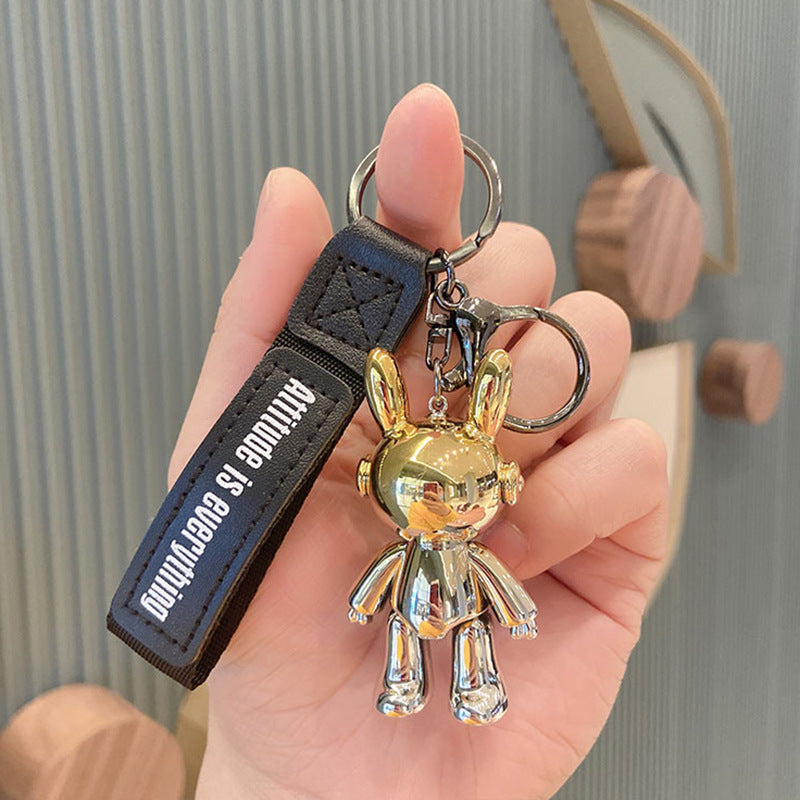 Electroplating Creative Listening Song Rabbit Key Chain Cute Doll Pendant Key Pendant Acrylic Cartoon Car Key Chain