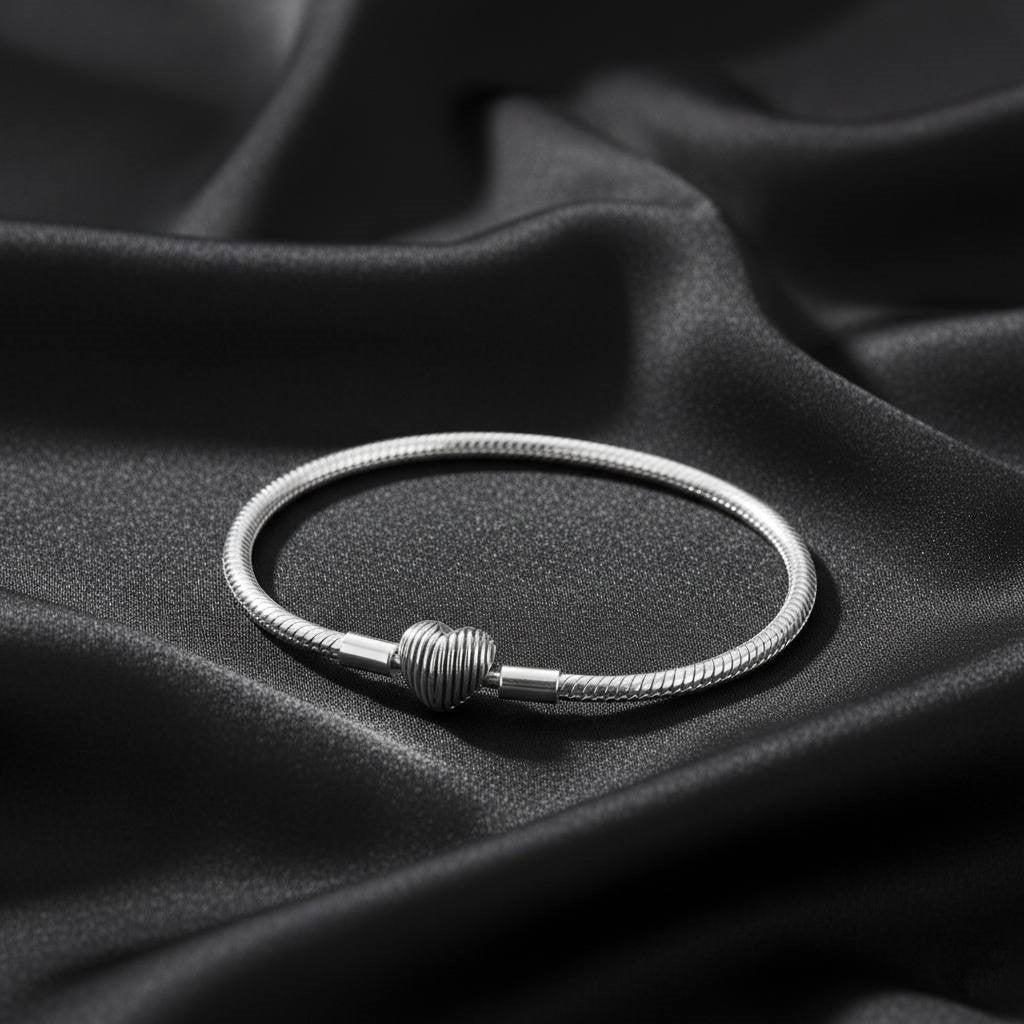 S925 Heart Textured Snake Chain Elegant Bracelet NYSHK