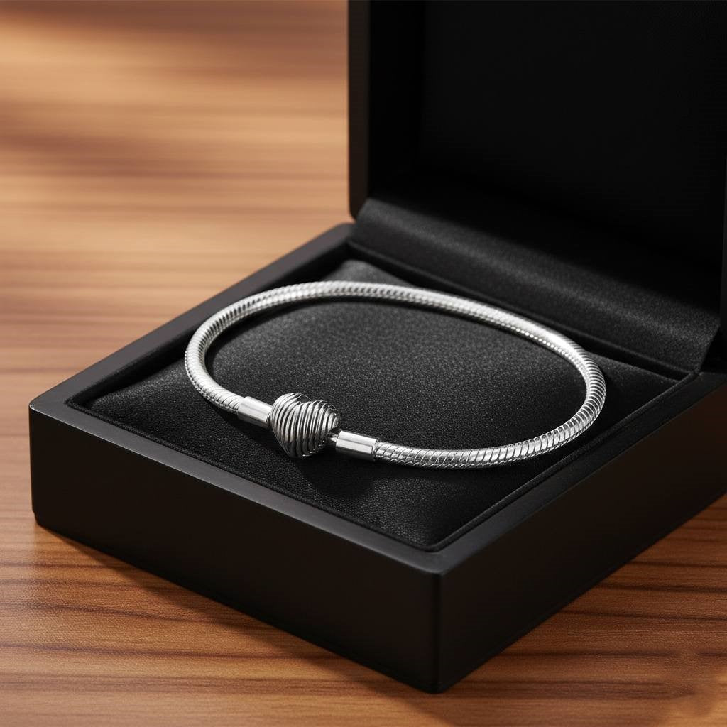 S925 Heart Textured Snake Chain Elegant Bracelet NYSHK