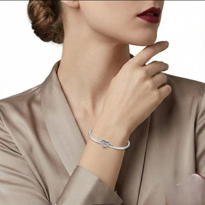 S925 Heart Textured Snake Chain Elegant Bracelet NYSHK