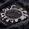 13-Charm Chain Bracelet - 925 Sterling Silver with Crystal Zirconia Pendants