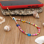 Go2Boho Mobile Phone Lanyard Heishi Disc Beads Crystal Bead Chain For Phone Smile Chains LOVE Letter String Wristband