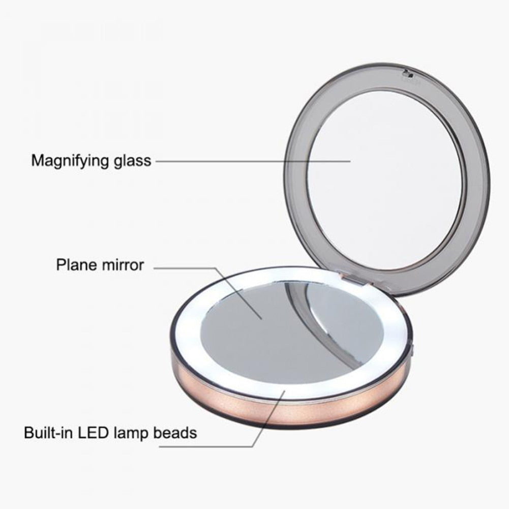 LED Lighted Mini Makeup Mirror 3X Magnifying Compact Travel Portable Sensing Lighting Touch Screen Makeup Mirror