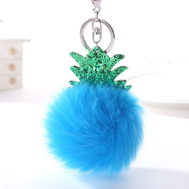 Fluffy Faux Fur Ball Pompom Keychain Women Bag Charms Christmas Tree Pineapple Key Ring Trinket Car Keyring Chains 2C0322