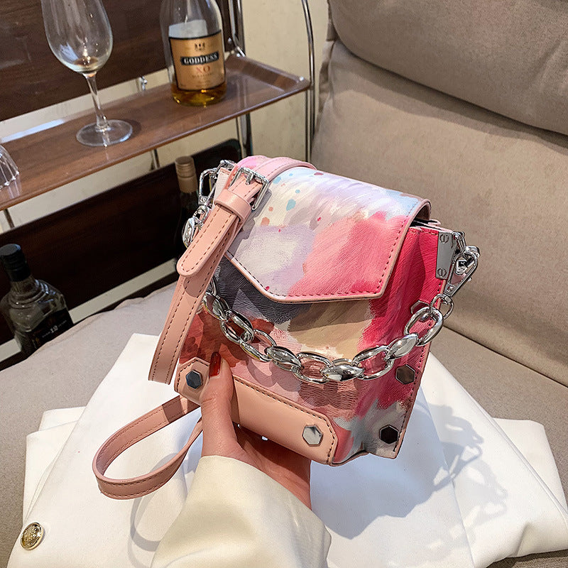 Retro Trend Shoulder Bag New Fashion Graffiti Bag Simple Chain Bag Women's Pu Messenger Bag