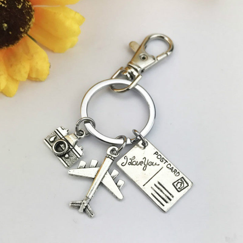 Travel Postcard Keychain, Plane Key Chain, Camera Key Chains, Wanderlust Keyring, Photography Key Clips Gift for Traveller Charm