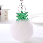 Fluffy Faux Fur Ball Pompom Keychain Women Bag Charms Christmas Tree Pineapple Key Ring Trinket Car Keyring Chains 2C0322