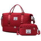Checkered Dry-Wet Separation Sports Tote Bag Yoga Fitness Bag Large Capacity Shoe Compartment Travel Bag