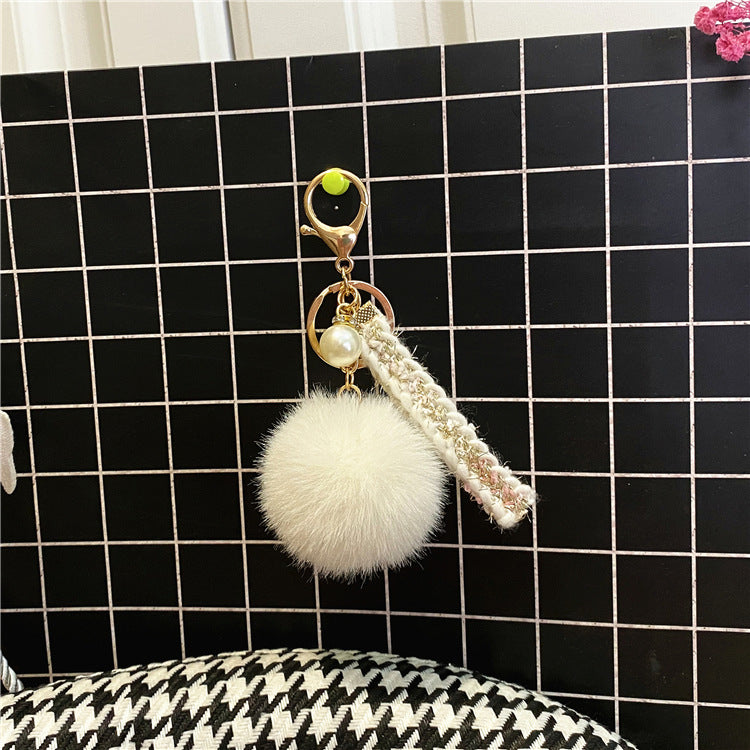 Creative Small Fragrance Key Chain Plush Bag Ribbon Pendant Car Key Chain Pearl Ornament Accessories Small Gift