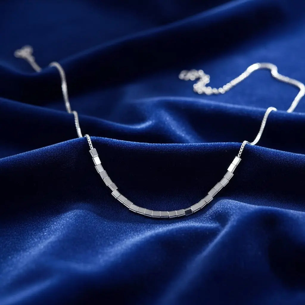 925 Sterling Silver Petite Square Necklace with Contemporary Layering - NYSHK