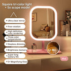 Large Square Rotating LED Makeup Mirror with Adjustable Lighting, 1~2PCS, Vanity Mirror for Girls Dormitory & Home Use