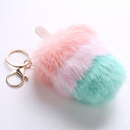Fluffy Faux Fur Pom Pom Ice Cream Keychain Keyring Holder Cover Women Bag Charms Ornaments Pendant Jewelry Accessories