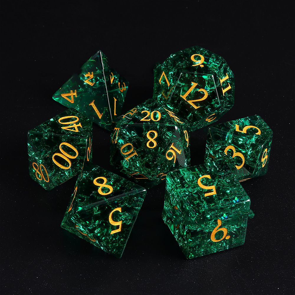 7-piece set of Dungeons&Dragons game dice frosted convex letters pine and cypress green glass K9 crystal DND polyhedron