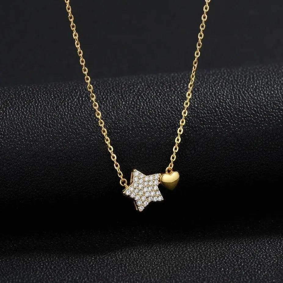 S925 Sterling Silver Star and Heart Design Elegant Clavicle Chain Necklace - NYSHK