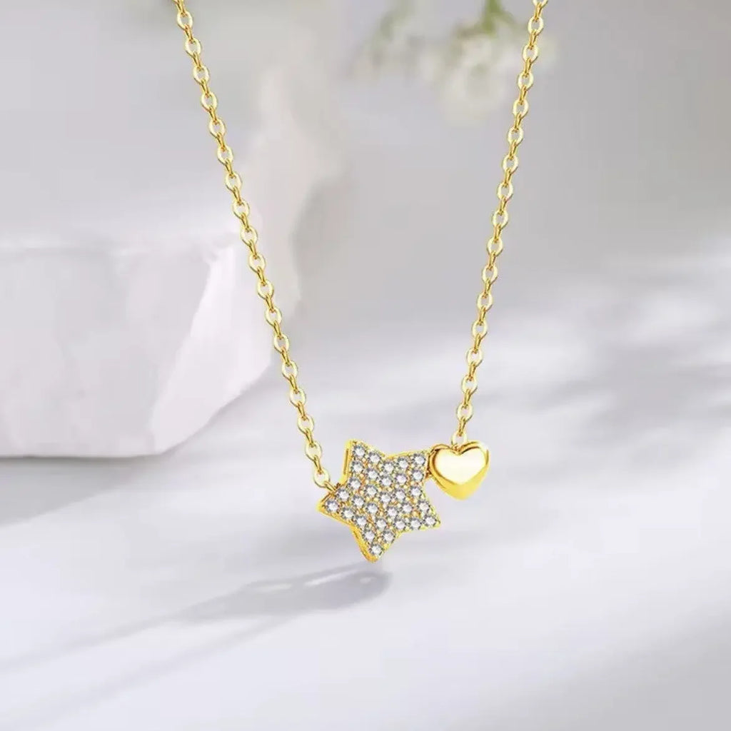 S925 Gold Plated Star and Heart Design Necklace