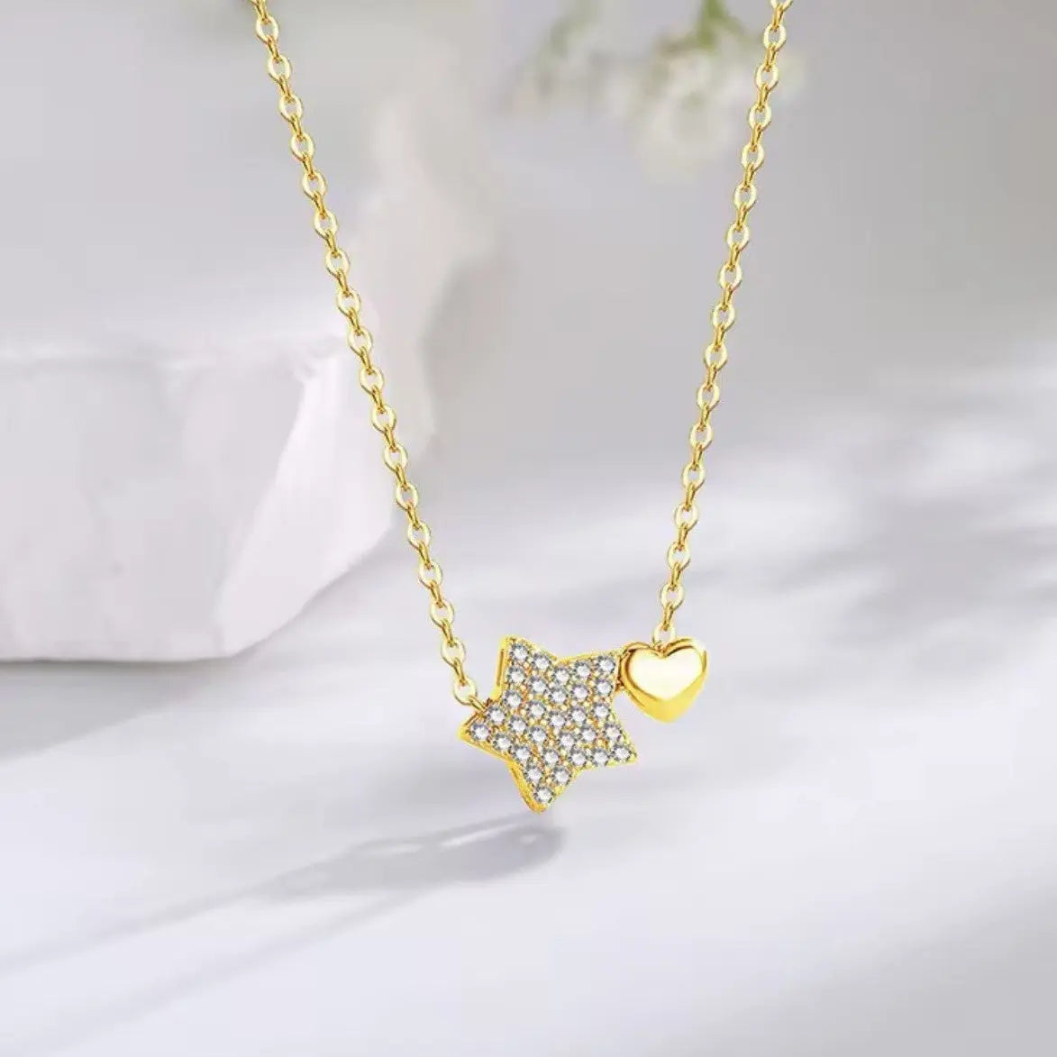 S925 Sterling Silver Star and Heart Design Elegant Clavicle Chain Necklace - NYSHK