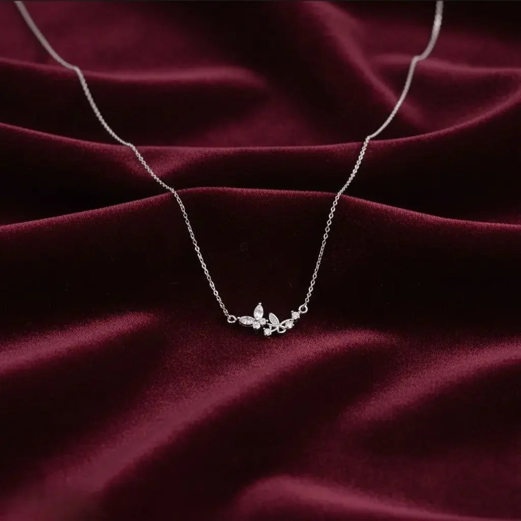 Silver Double Butterfly Necklace