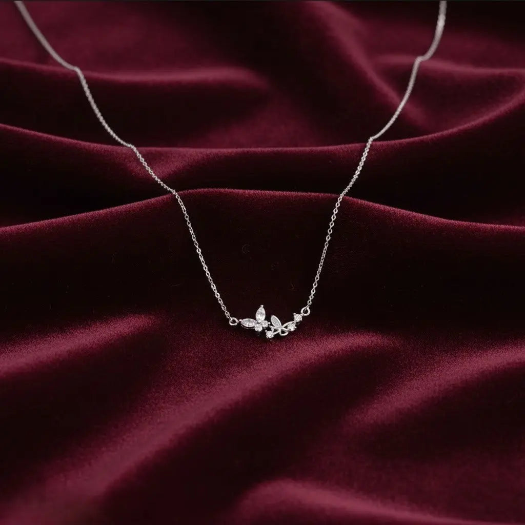 S925 Sterling Silver Double Butterfly Forest Style Necklace with Clavicle Chain - NYSHK