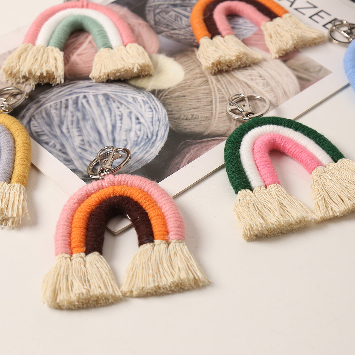New Cotton Thread Woven Rainbow Key Chain Car Woven Lanyard Creative Men's And Women's Key Chain