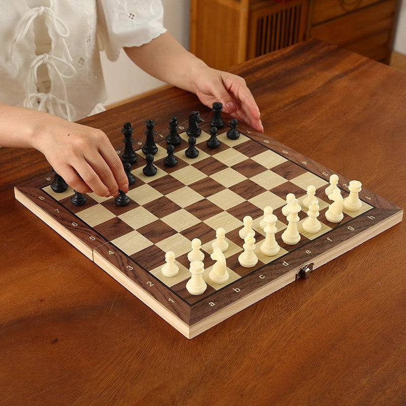 Chess Magnetic Wooden Mini Foldable Board for Kids Beginners with Small Magnetic Chess Pieces