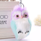 15CM Cute Fluffy Owl Keychain & Pendant Women Key Ring Holder Faux Bunny Rabbit Fur Pompoms Key Chains For Handbag 2C0268
