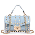 New chains rivet elegant women handbag small PU leather hasp handbag summer soft shoulder bag cross body shoulder messenger bag