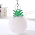 Fluffy Faux Fur Ball Pompom Keychain Women Bag Charms Christmas Tree Pineapple Key Ring Trinket Car Keyring Chains 2C0322