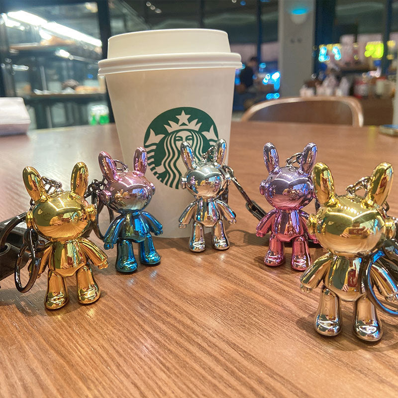 Electroplating Creative Listening Song Rabbit Key Chain Cute Doll Pendant Key Pendant Acrylic Cartoon Car Key Chain