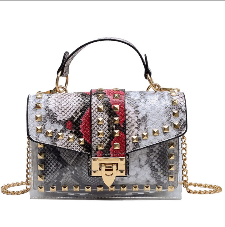 New chains rivet elegant women handbag small PU leather hasp handbag summer soft shoulder bag cross body shoulder messenger bag