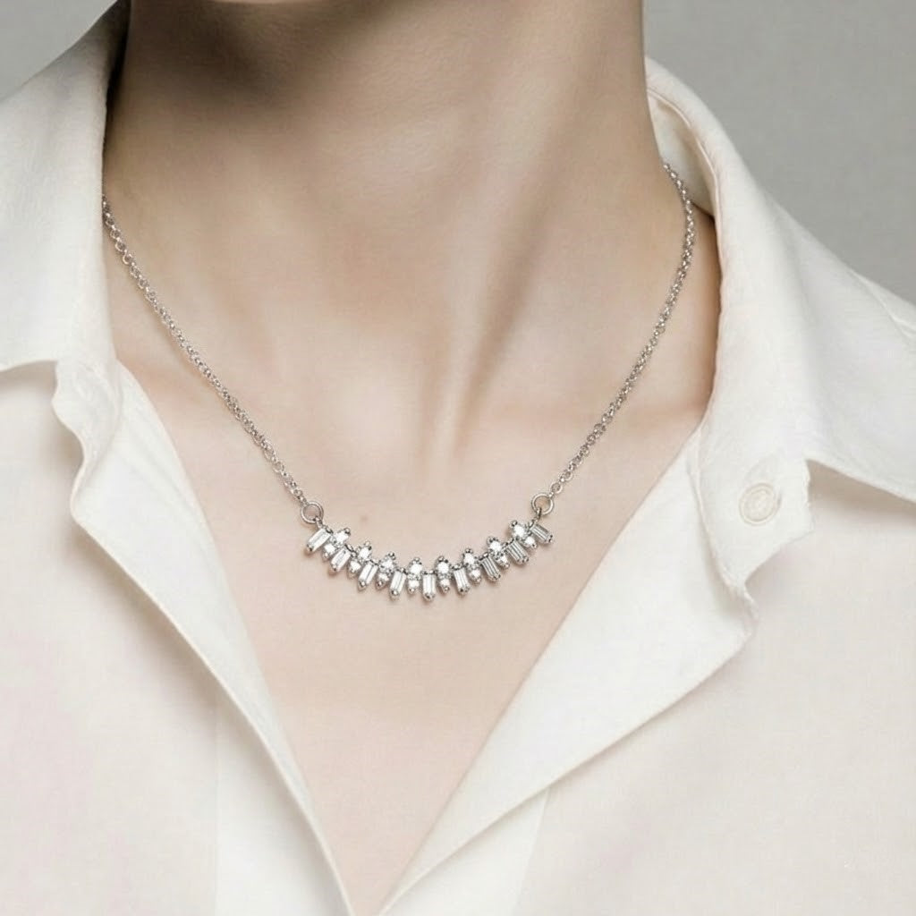 S925 Diamond Curved Bar Necklace