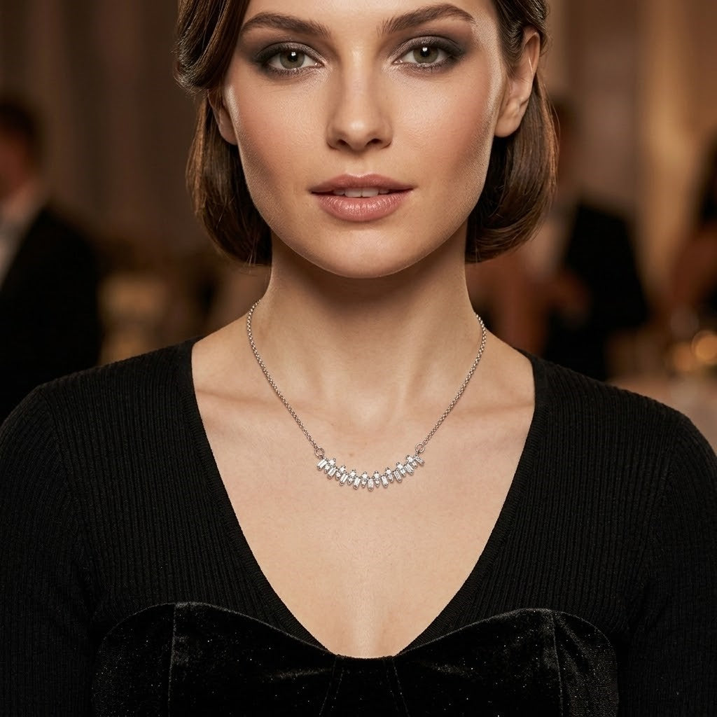 S925 Diamond Curved Bar Necklace