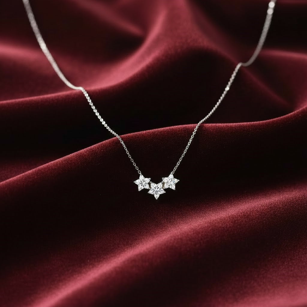 S925 Sterling Silver Triple Star Clavicle Chain Necklace NYSHK