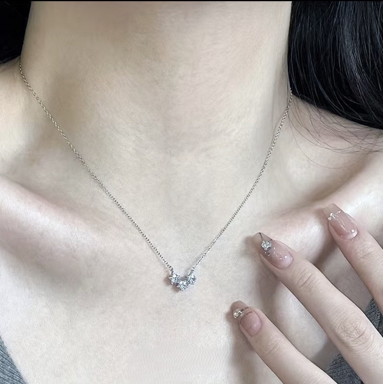 S925 Sterling Silver Triple Star Clavicle Chain Necklace NYSHK