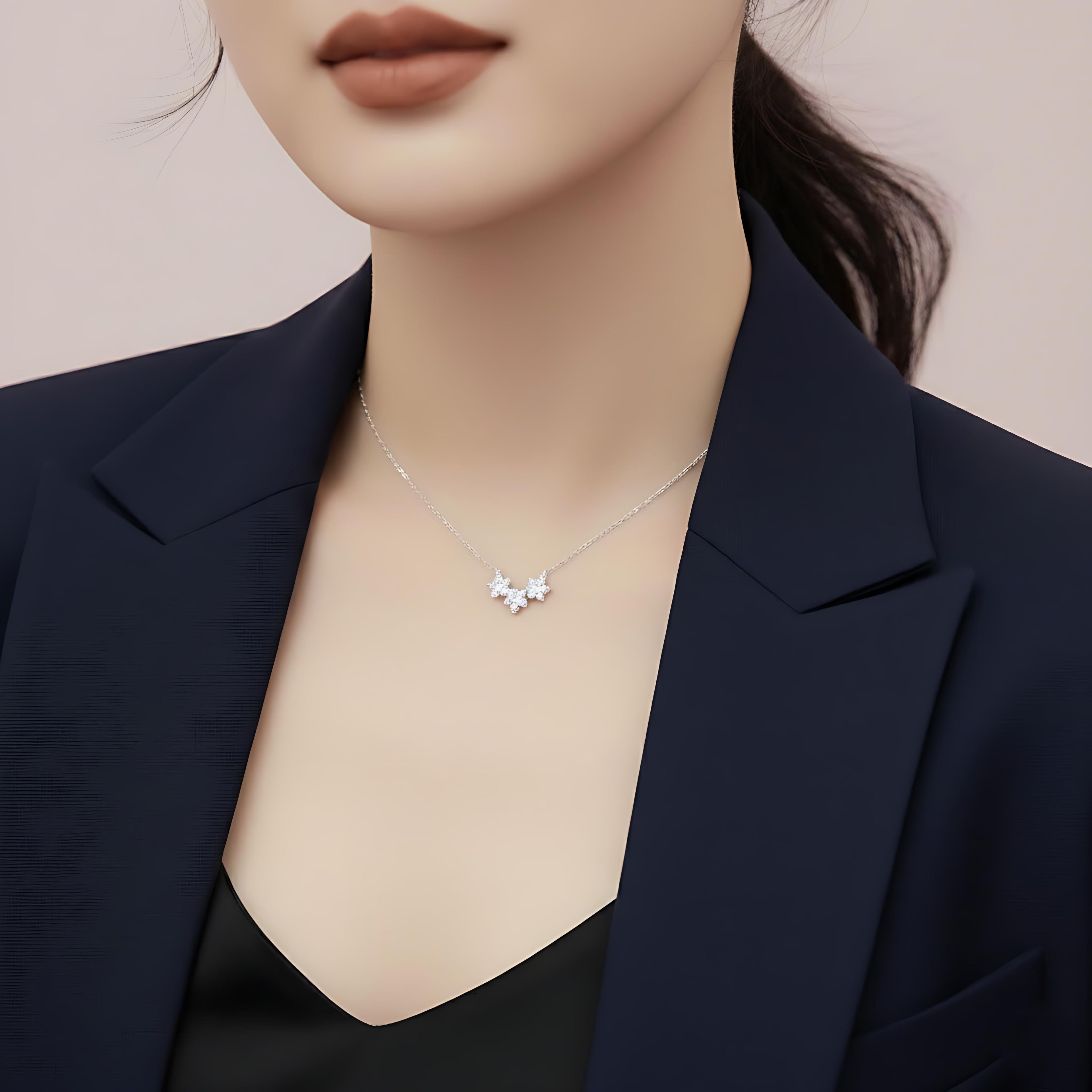 S925 Sterling Silver Triple Star Clavicle Chain Necklace NYSHK