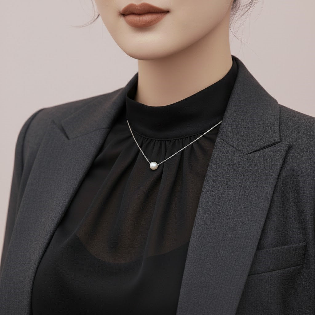 Silver Necklace with Pearl Pendant NYSHK