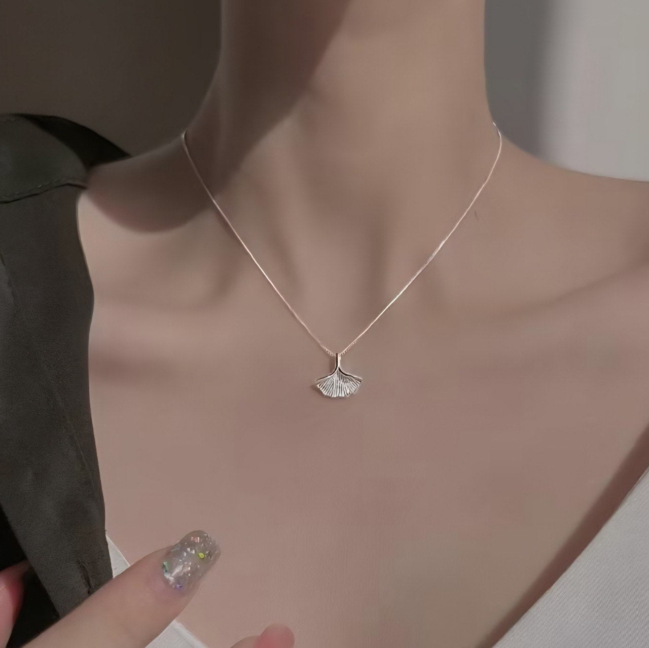 S925 Leaf Design Pendant Collarbone Chain Necklace NYSHK