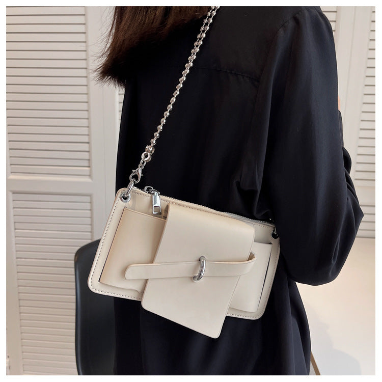 Summer New Women's Bag Trend Line Shoulder Bag New Fashion PU Mobile Phone Bag Motorcycle Bag Coin Purse Bag