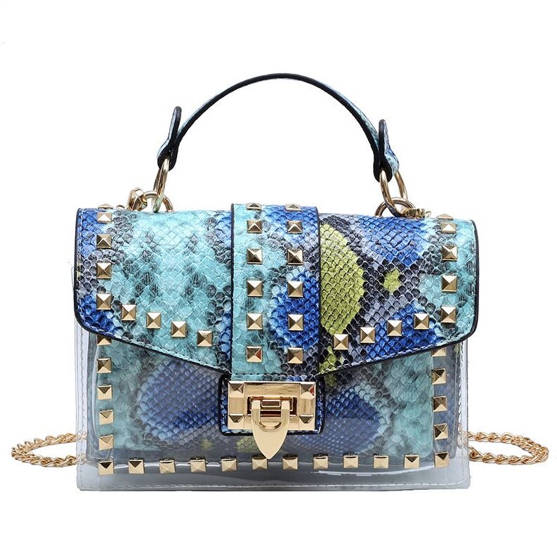New chains rivet elegant women handbag small PU leather hasp handbag summer soft shoulder bag cross body shoulder messenger bag