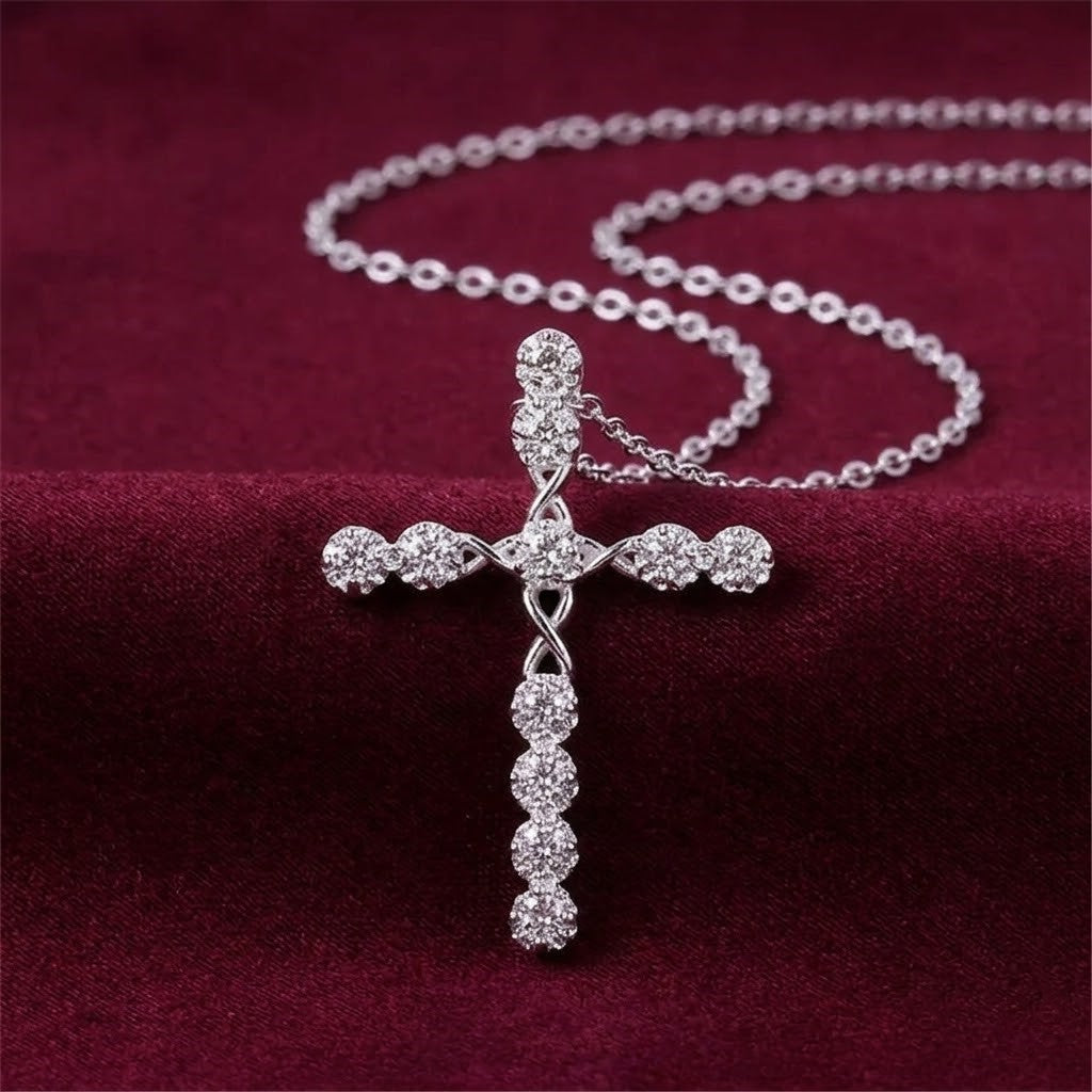 925 Sterling Silver Crystal Cross Necklace