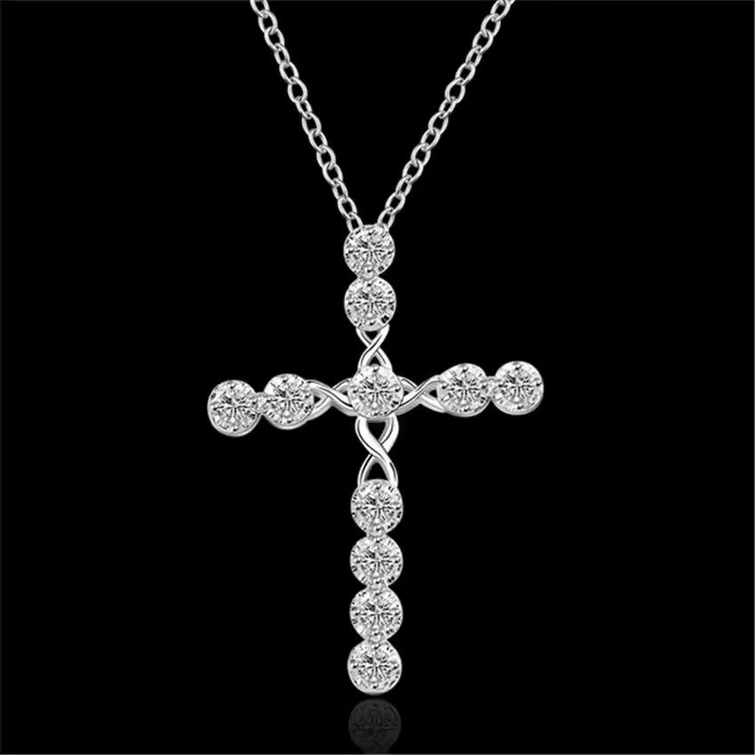 925 Sterling Silver Crystal Cross Necklace